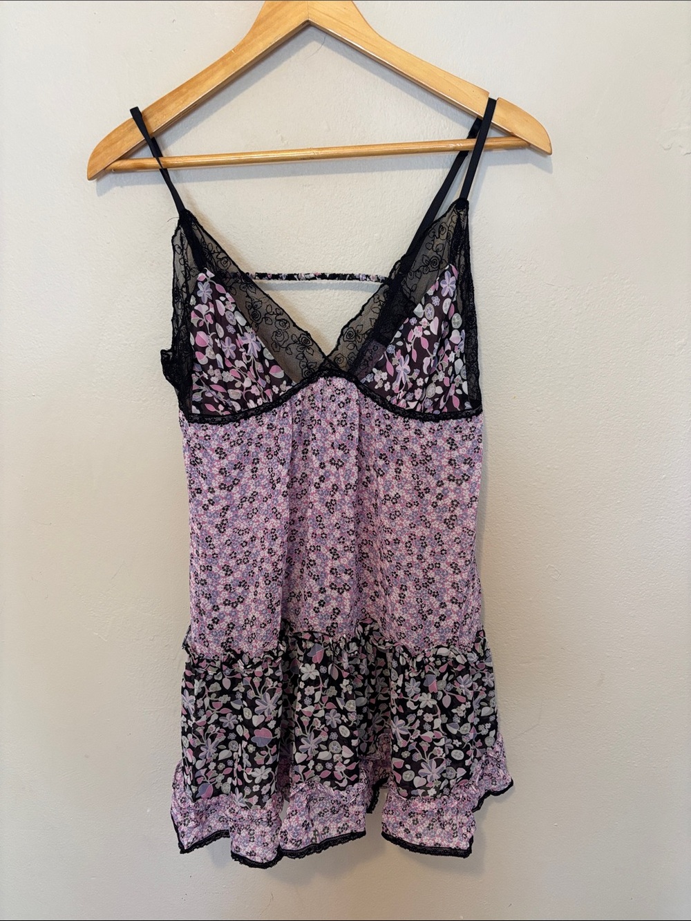 In Bloom Pink and Black Floral Lace Trim Slip Chemise